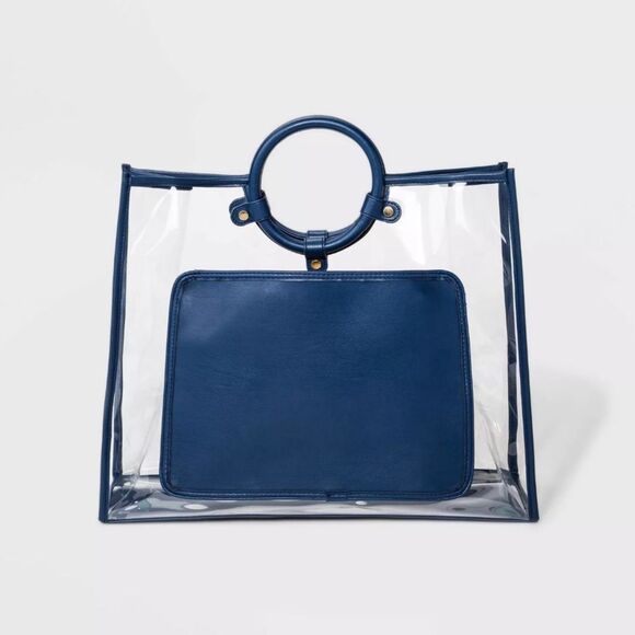 WHO WHAT WEAR X TARGET
Wooden Handle Tote Handbag Navy & Clear  New - Picture 1 of 8